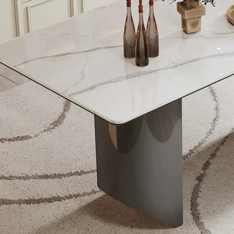0.47-Inch Thick Sintered Stone Composite Dining Table with Tempered Glass Top and Stainless Steel Base 16
