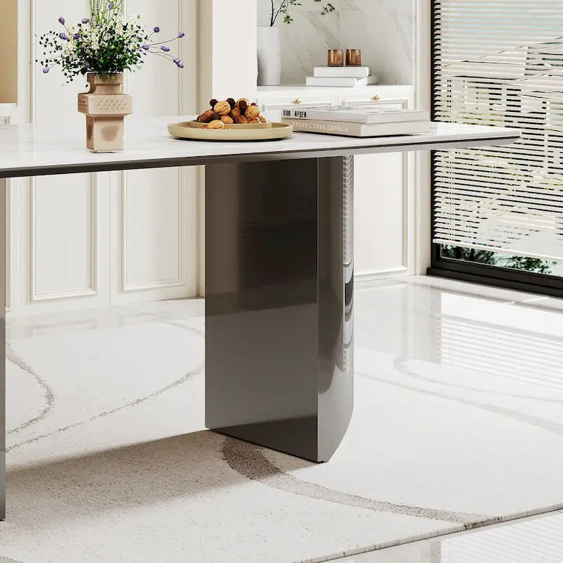0.47-Inch Thick Sintered Stone Composite Dining Table with Tempered Glass Top and Stainless Steel Base 17