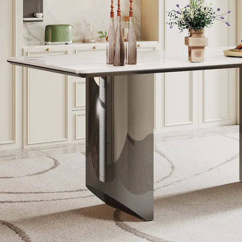 0.47-Inch Thick Sintered Stone Composite Dining Table with Tempered Glass Top and Stainless Steel Base 18