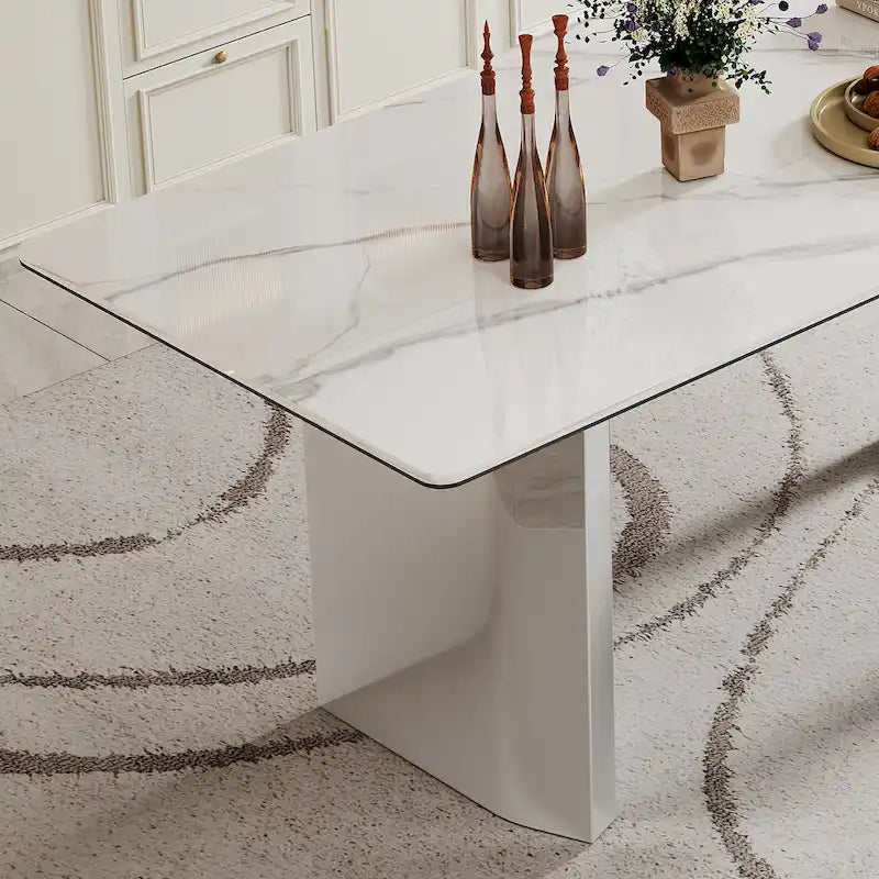 0.47-Inch Thick Sintered Stone Composite Dining Table with Tempered Glass Top and Stainless Steel Base 20