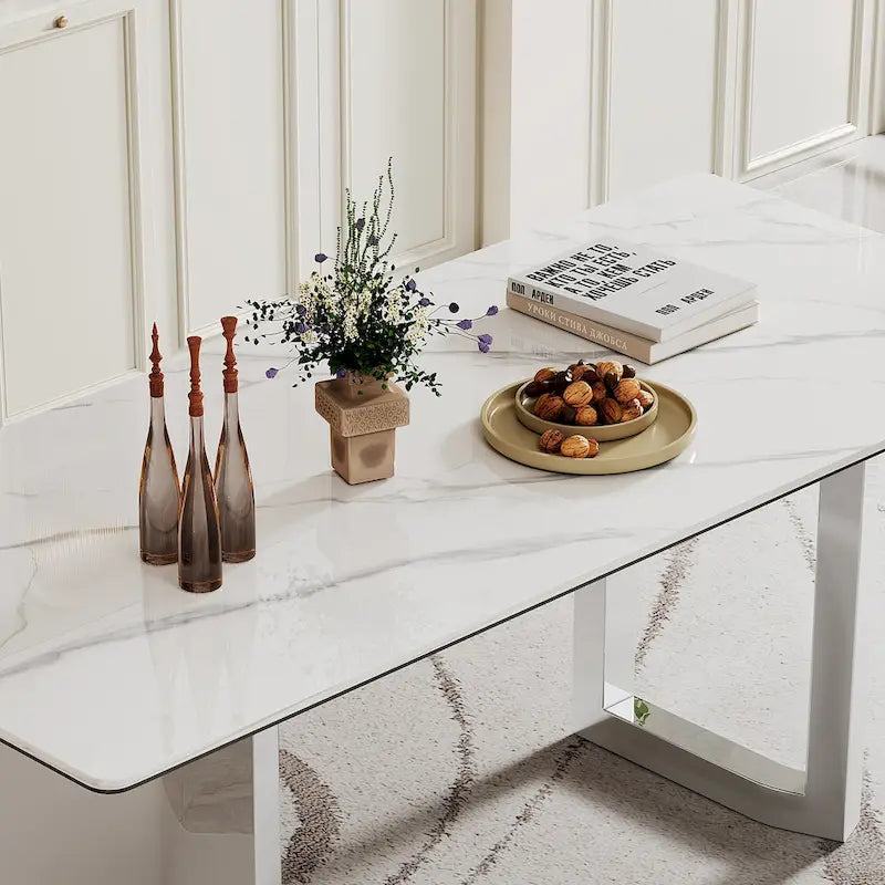 0.47-Inch Thick Sintered Stone Composite Dining Table with Tempered Glass Top and Stainless Steel Base 21