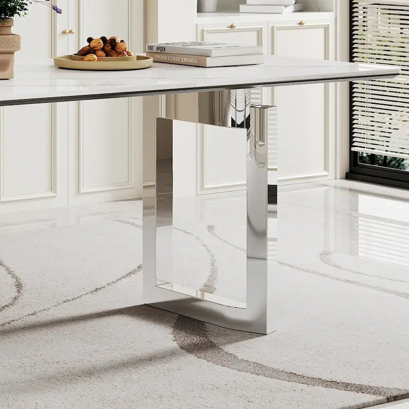 0.47-Inch Thick Sintered Stone Composite Dining Table with Tempered Glass Top and Stainless Steel Base 22