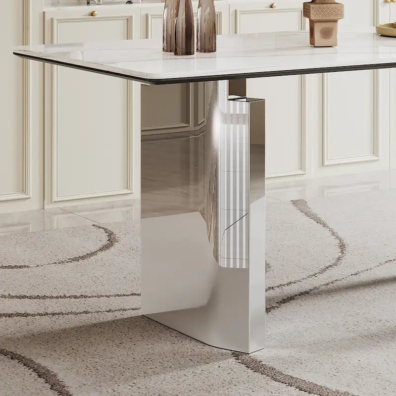 0.47-Inch Thick Sintered Stone Composite Dining Table with Tempered Glass Top and Stainless Steel Base 23