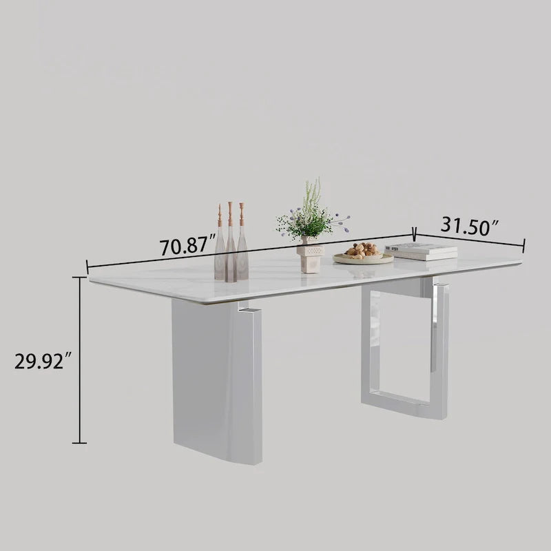 0.47-Inch Thick Sintered Stone Composite Dining Table with Tempered Glass Top and Stainless Steel Base 24