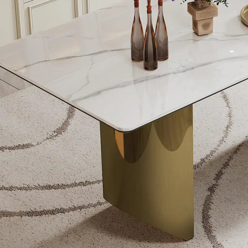 0.47-Inch Thick Sintered Stone Composite Dining Table with Tempered Glass Top and Stainless Steel Base 25