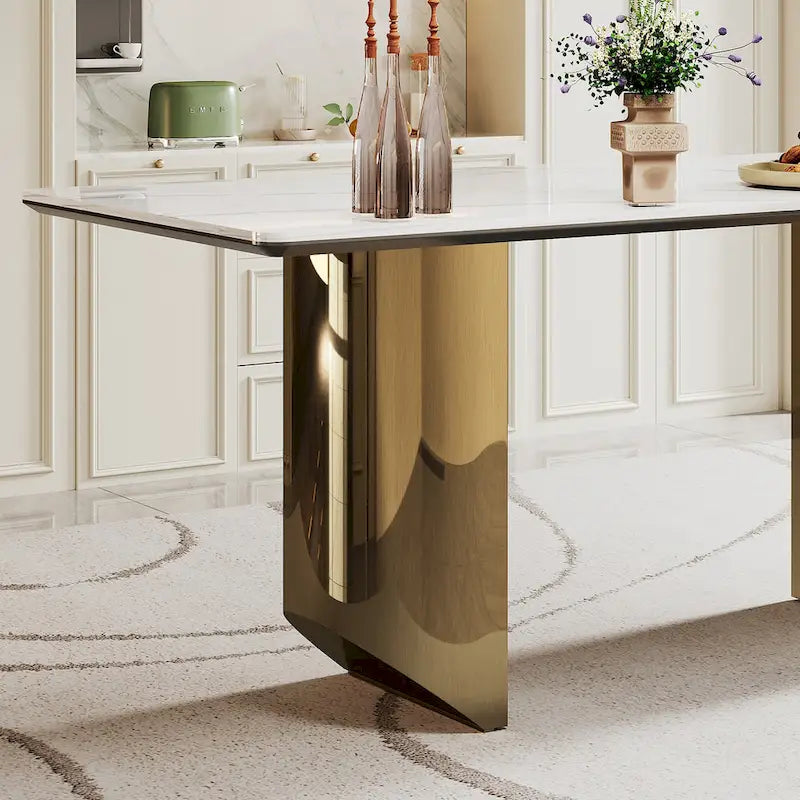 0.47-Inch Thick Sintered Stone Composite Dining Table with Tempered Glass Top and Stainless Steel Base 26