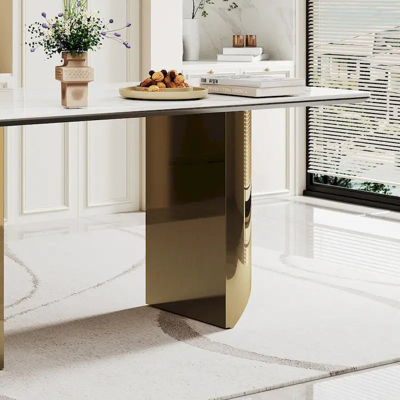0.47-Inch Thick Sintered Stone Composite Dining Table with Tempered Glass Top and Stainless Steel Base 27