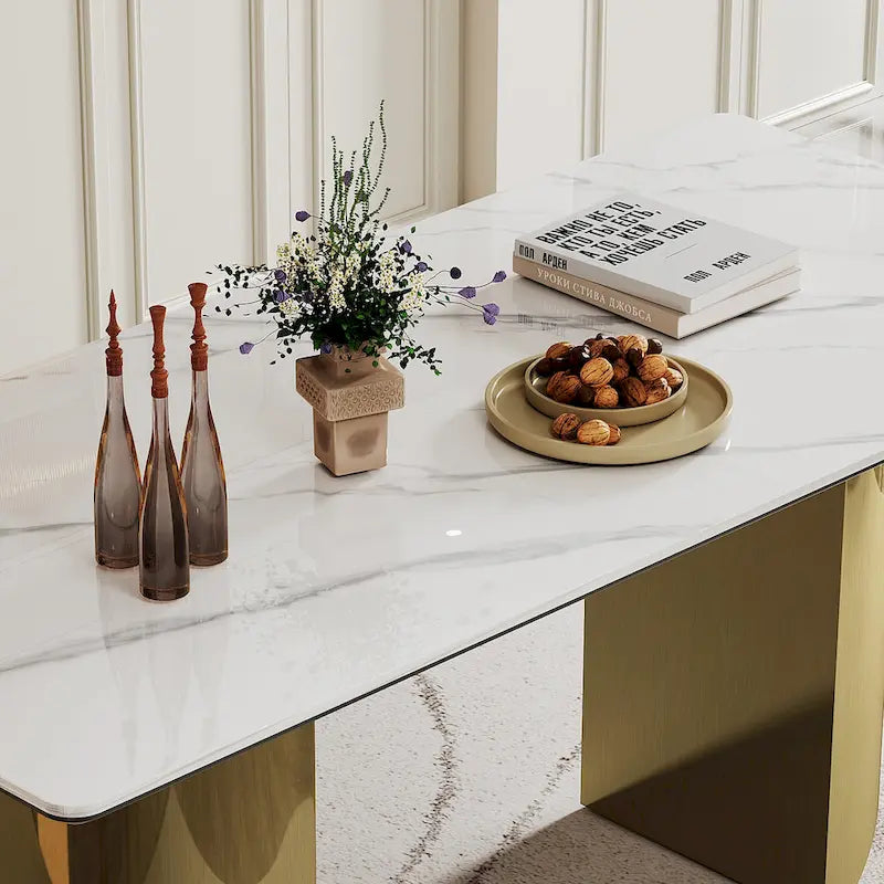 0.47-Inch Thick Sintered Stone Composite Dining Table with Tempered Glass Top and Stainless Steel Base 28