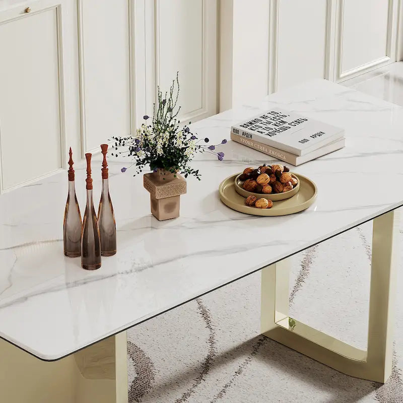 0.47-Inch Thick Sintered Stone Composite Dining Table with Tempered Glass Top and Stainless Steel Base 30