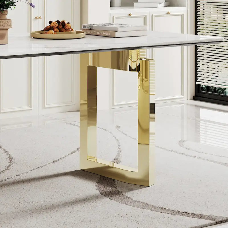 0.47-Inch Thick Sintered Stone Composite Dining Table with Tempered Glass Top and Stainless Steel Base 31