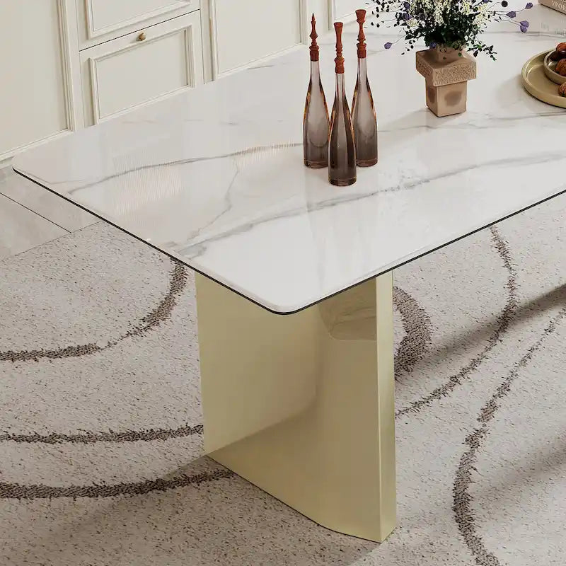 0.47-Inch Thick Sintered Stone Composite Dining Table with Tempered Glass Top and Stainless Steel Base 32