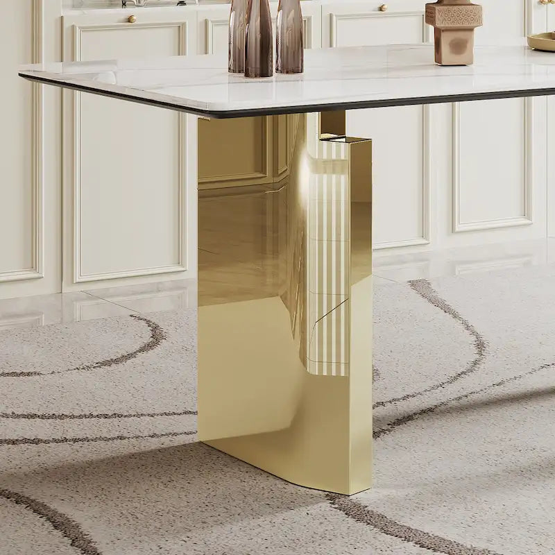 0.47-Inch Thick Sintered Stone Composite Dining Table with Tempered Glass Top and Stainless Steel Base 33
