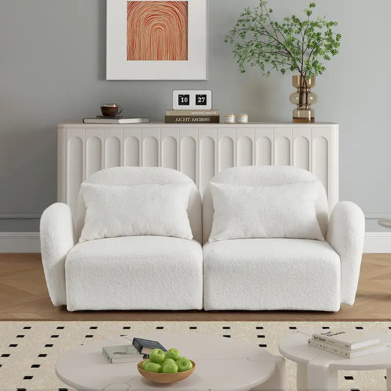 White Teddy Fabric Lazy Loveseat for Living Room 1