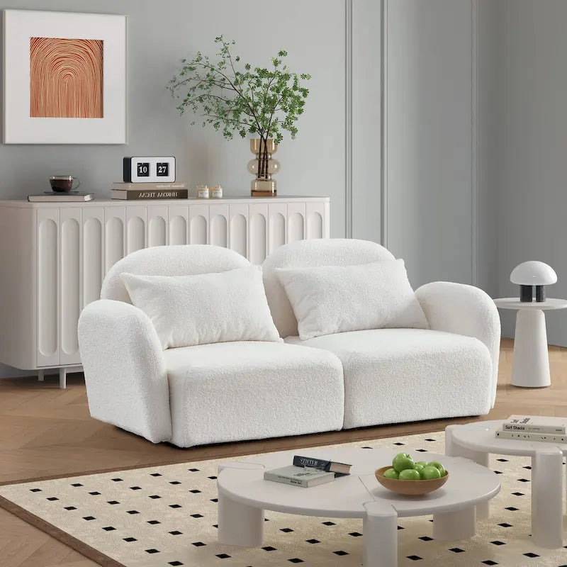 White Teddy Fabric Lazy Loveseat for Living Room 2