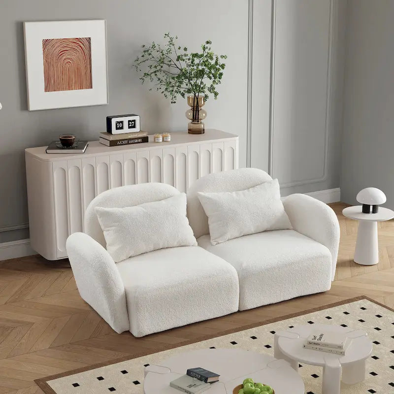 White Teddy Fabric Lazy Loveseat for Living Room 3