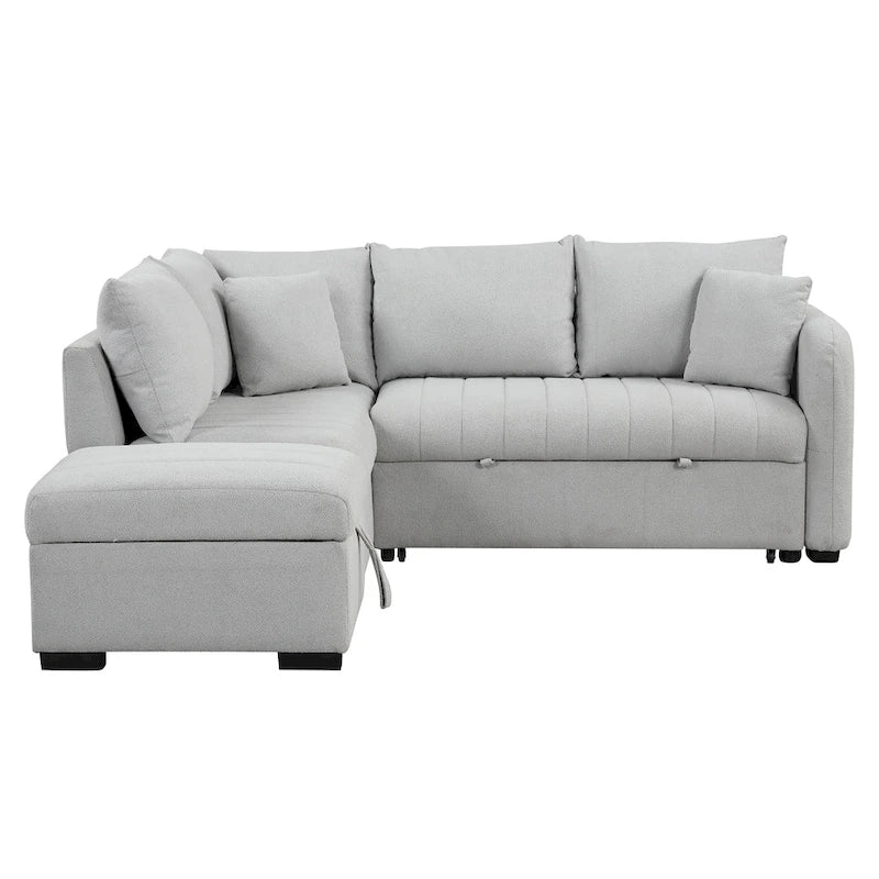 82.6" L-Shaped Sectional Sleeper Sofa Bed with Dual USB Ports, Power Outlets, and Removable Storage Ottoman - Bei 8