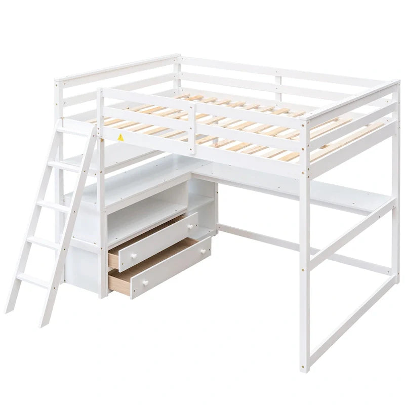 Gray Full-Size Loft Bed with Desk, Shelves, and Two Built-In Drawers 3