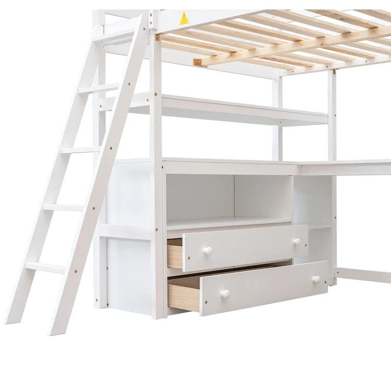 Gray Full-Size Loft Bed with Desk, Shelves, and Two Built-In Drawers 4