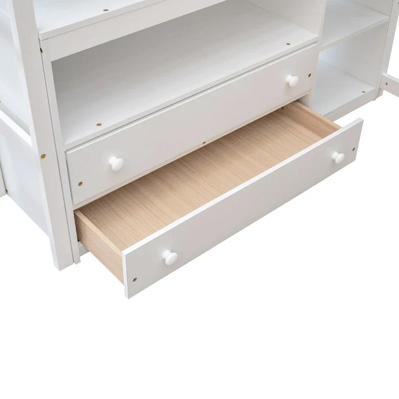 Gray Full-Size Loft Bed with Desk, Shelves, and Two Built-In Drawers 5