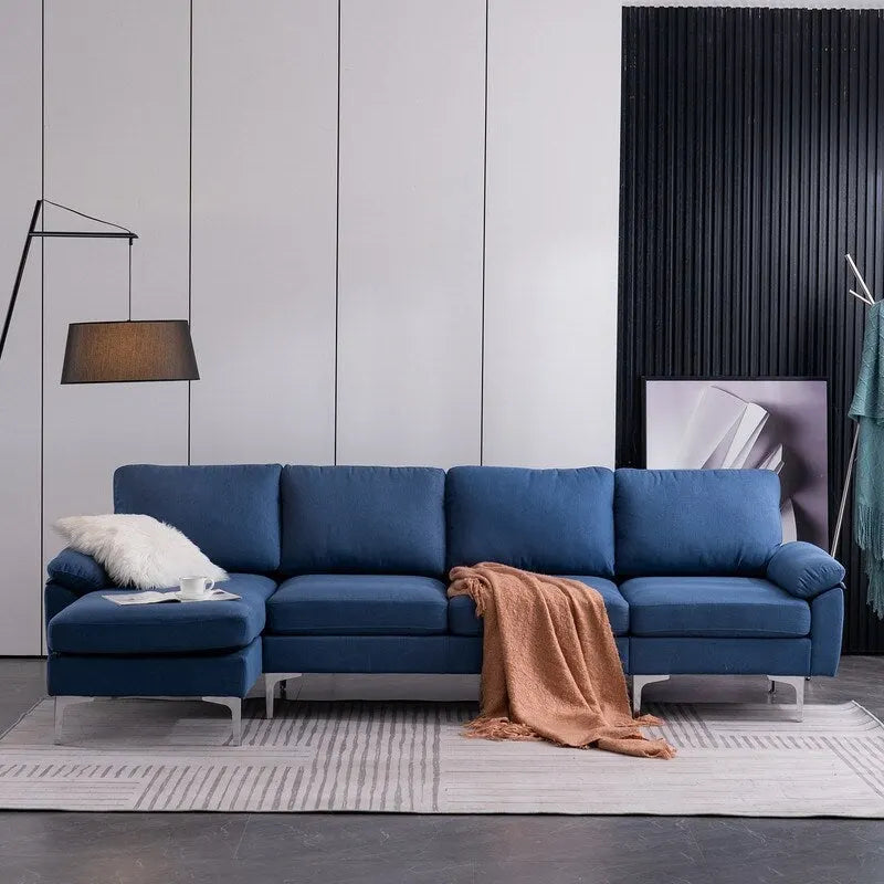 110" L-Shaped Modular Sofa with Chaise and Iron Legs - Seats 4, Upholstered Fabric 12