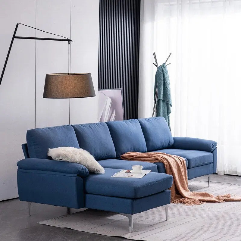 110" L-Shaped Modular Sofa with Chaise and Iron Legs - Seats 4, Upholstered Fabric 2