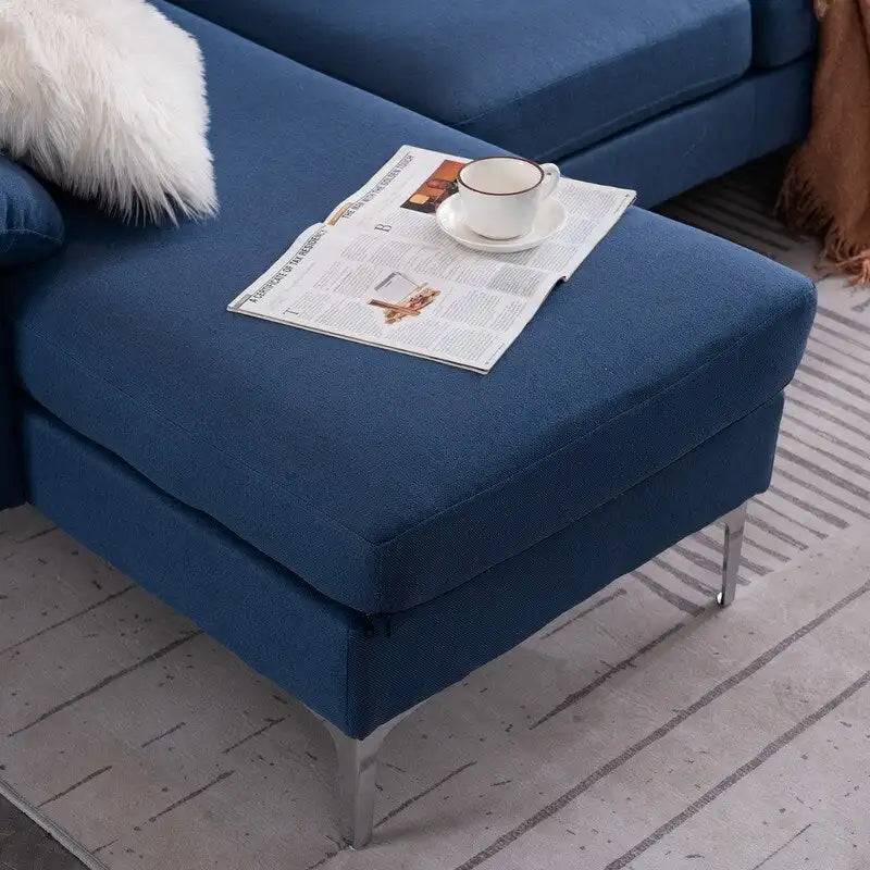 110" L-Shaped Modular Sofa with Chaise and Iron Legs - Seats 4, Upholstered Fabric 3