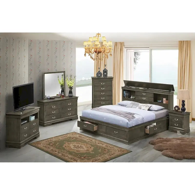Louis Philippe Queen Platform Bed with Storage 28