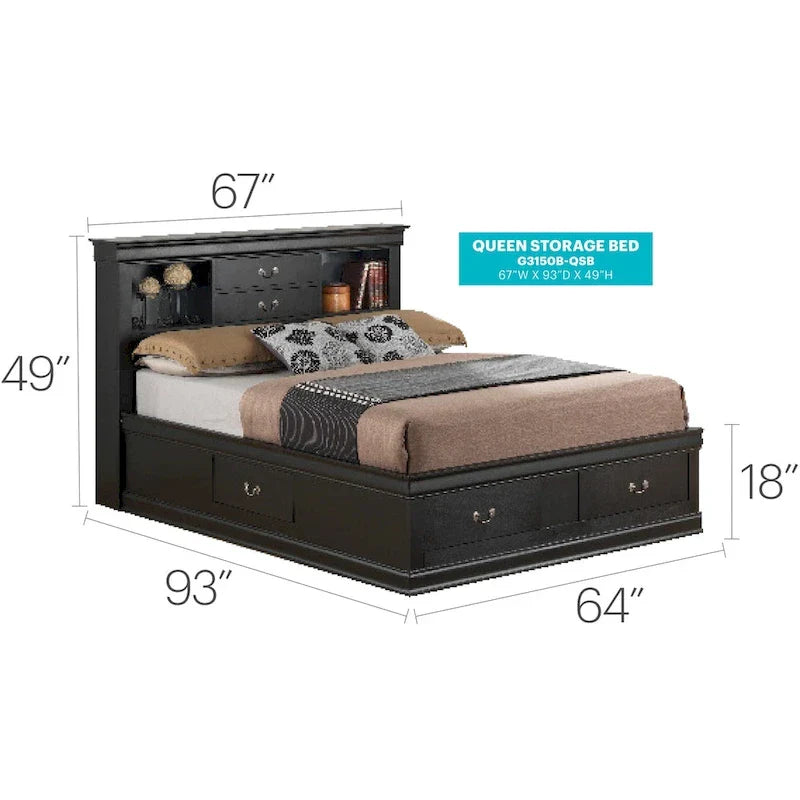 Louis Philippe Queen Platform Bed with Storage 11