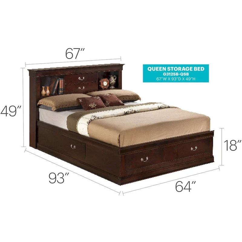 Louis Philippe Queen Platform Bed with Storage 15