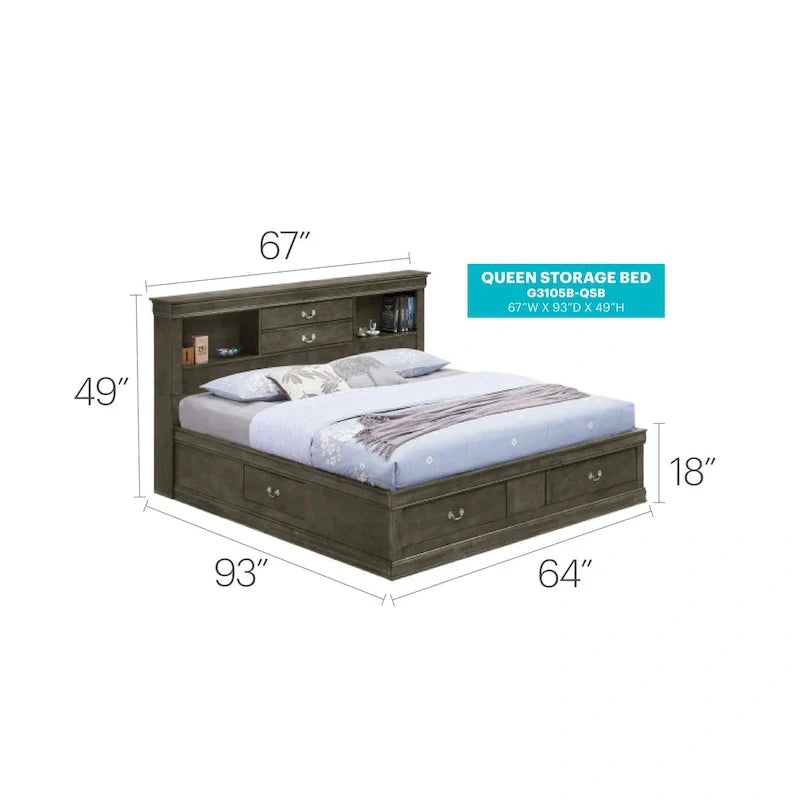 Louis Philippe Queen Platform Bed with Storage 16