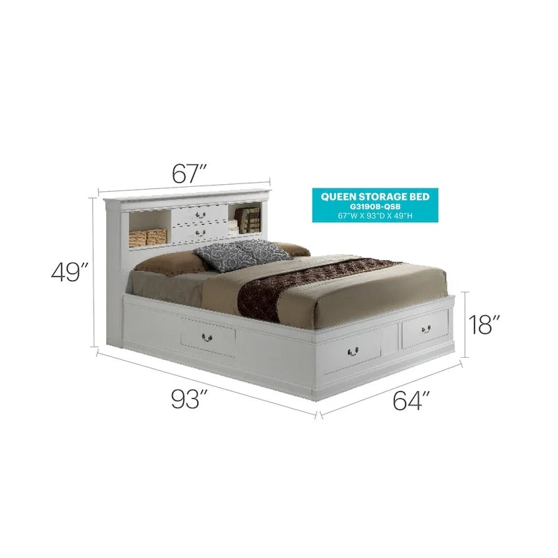 Louis Philippe Queen Platform Bed with Storage 20