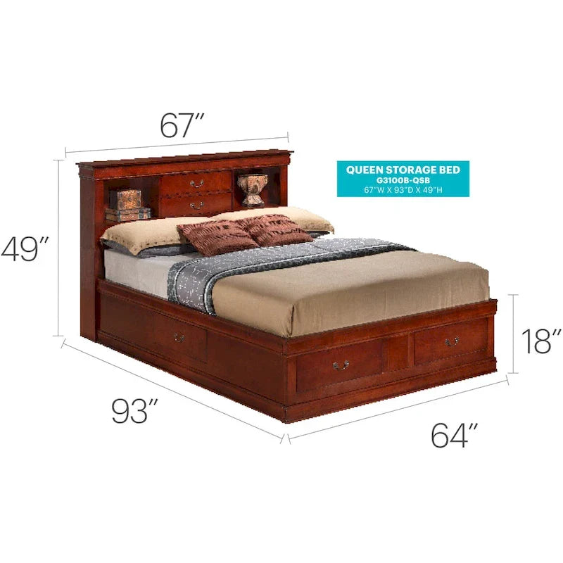 Louis Philippe Queen Platform Bed with Storage 24