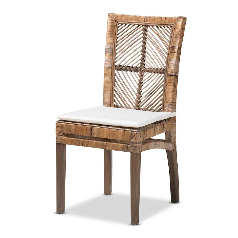 Laluna Contemporary Bohemian Rattan and Mahogany Dining Chair with Cushion 12