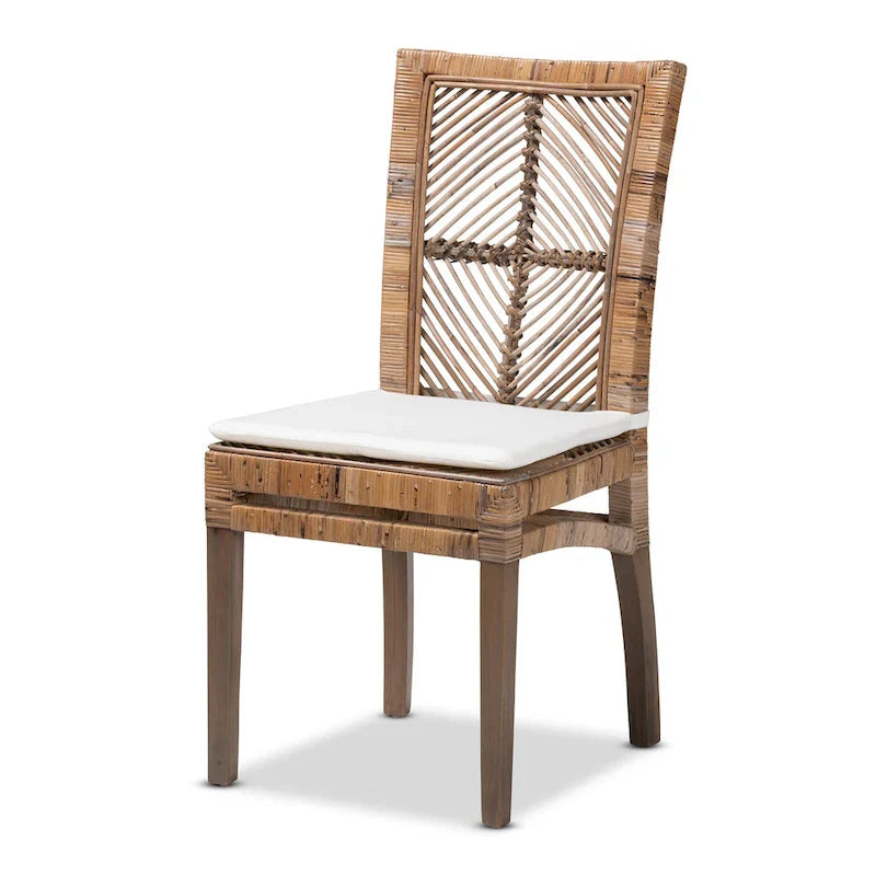 Laluna Contemporary Bohemian Rattan and Mahogany Dining Chair with Cushion 2
