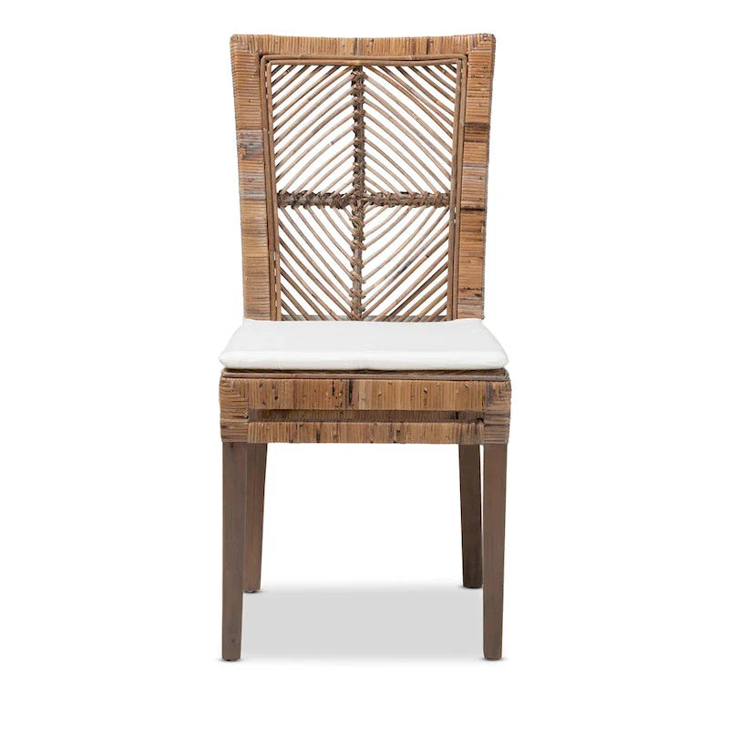 Laluna Contemporary Bohemian Rattan and Mahogany Dining Chair with Cushion 3