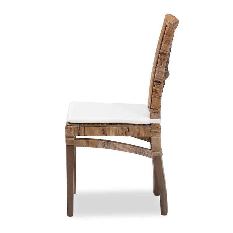 Laluna Contemporary Bohemian Rattan and Mahogany Dining Chair with Cushion 4