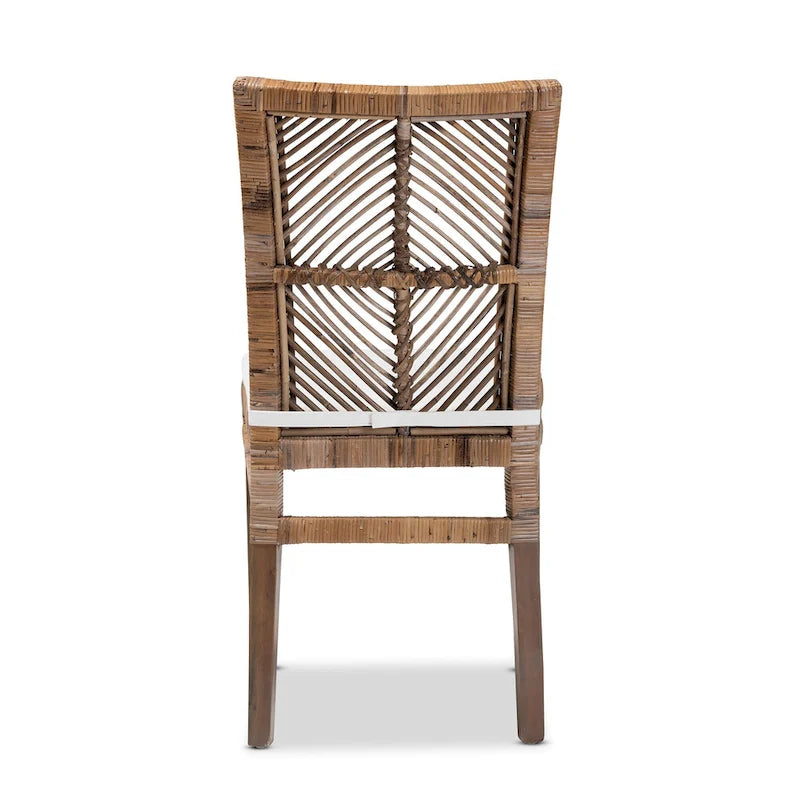 Laluna Contemporary Bohemian Rattan and Mahogany Dining Chair with Cushion 5