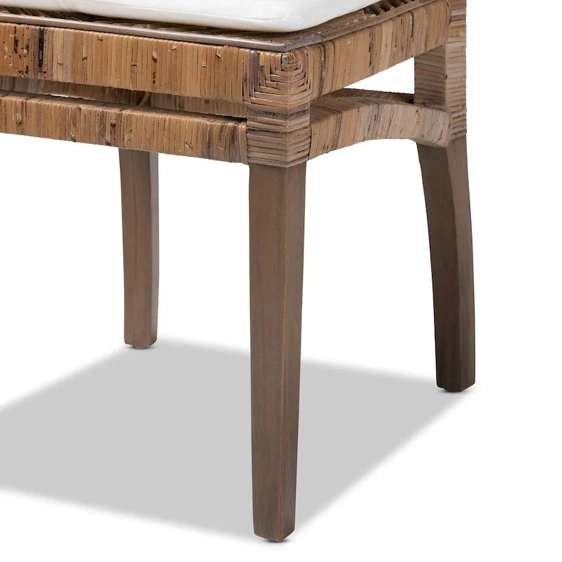 Laluna Contemporary Bohemian Rattan and Mahogany Dining Chair with Cushion 7
