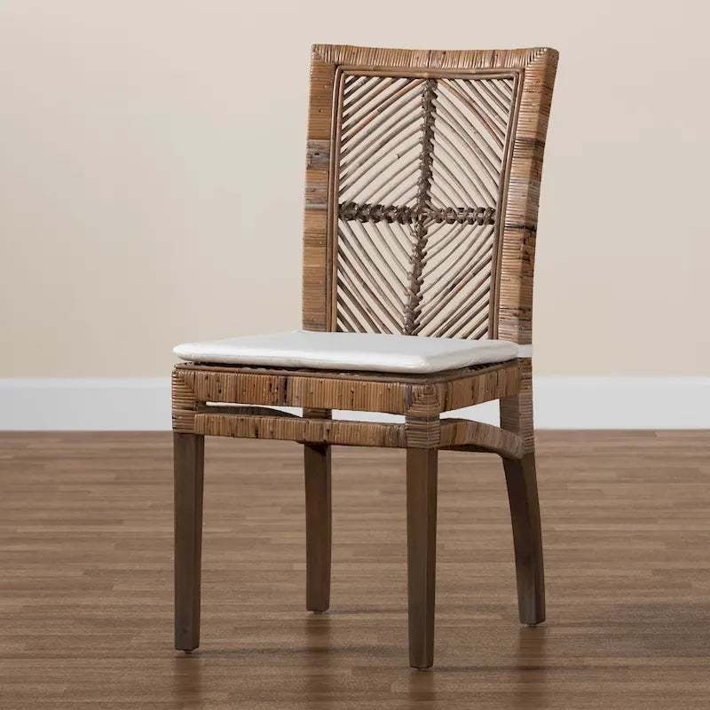 Laluna Contemporary Bohemian Rattan and Mahogany Dining Chair with Cushion 10