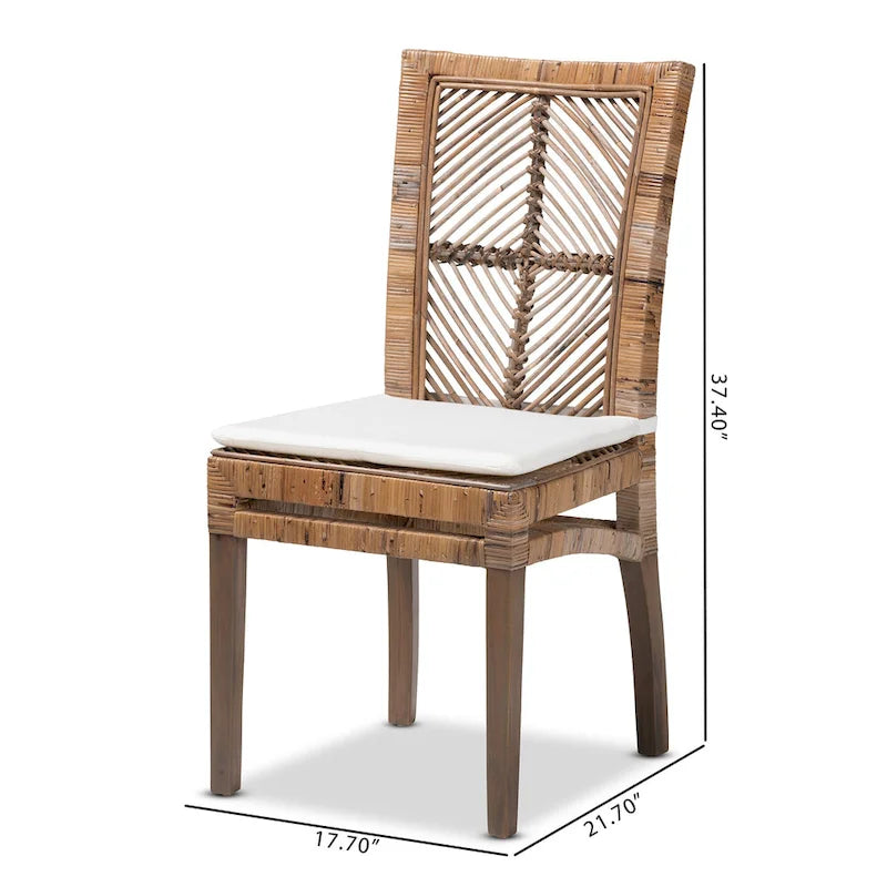 Laluna Contemporary Bohemian Rattan and Mahogany Dining Chair with Cushion 11