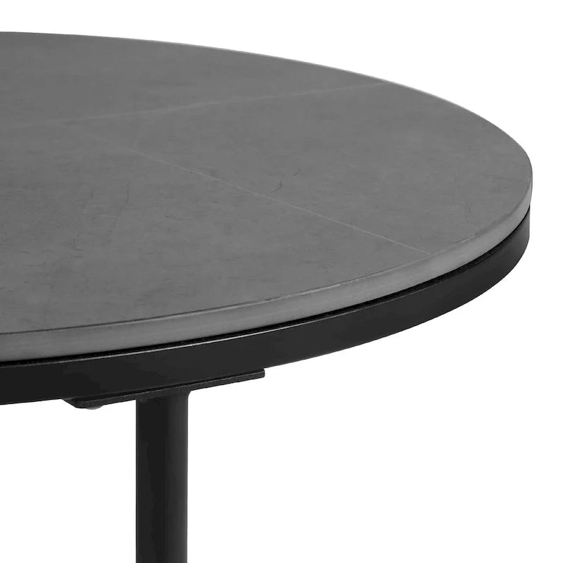 Round Sintered Stone Top Nesting Coffee Table with Black Metal Frame - 31.5 x 17.7 Inches 7