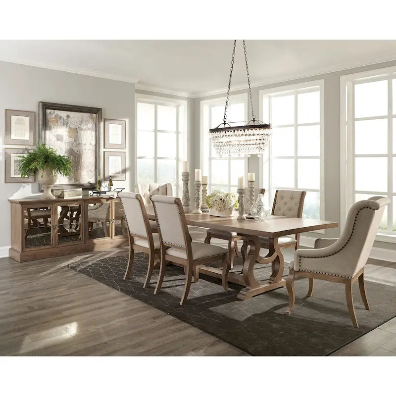Fremont 9-Piece Dining Set in Brown and Cream with Removable Leaf 1