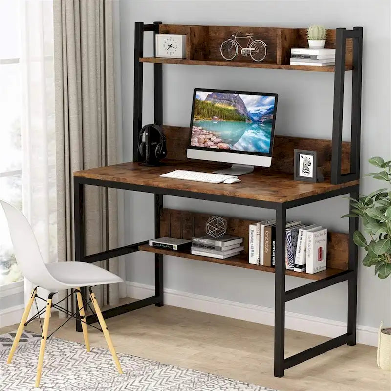 Home Office Computer Desk with Hutch and Shelving for Study 15