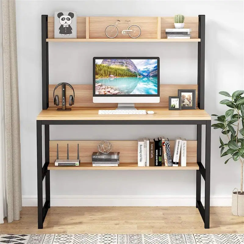 Home Office Computer Desk with Hutch and Shelving for Study 2