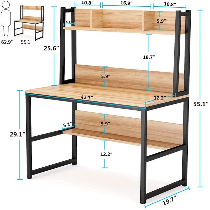 Home Office Computer Desk with Hutch and Shelving for Study 3