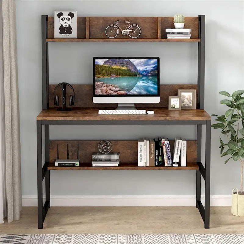 Home Office Computer Desk with Hutch and Shelving for Study 5