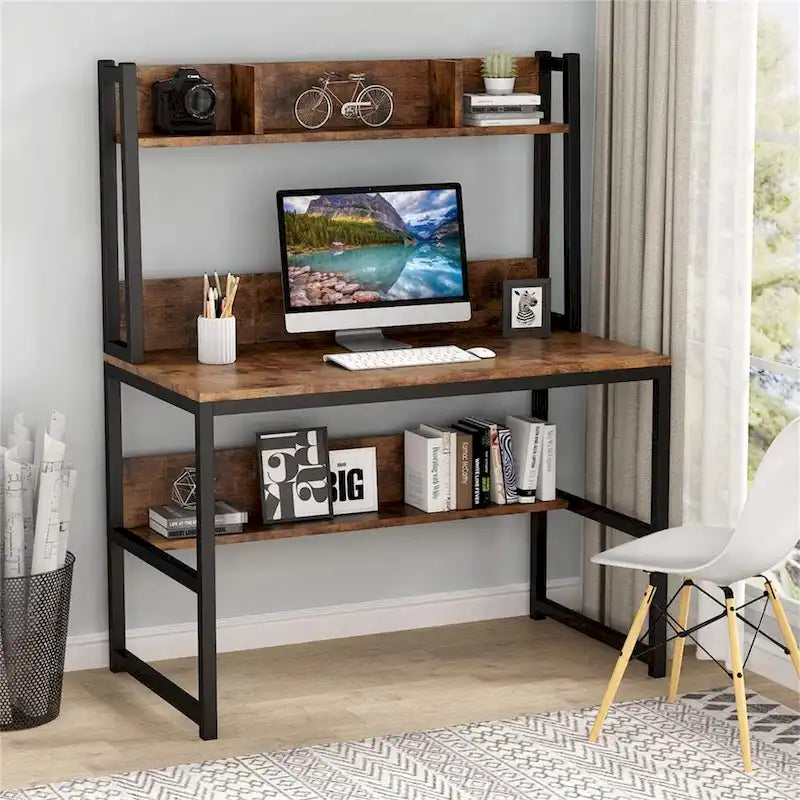 Home Office Computer Desk with Hutch and Shelving for Study 6