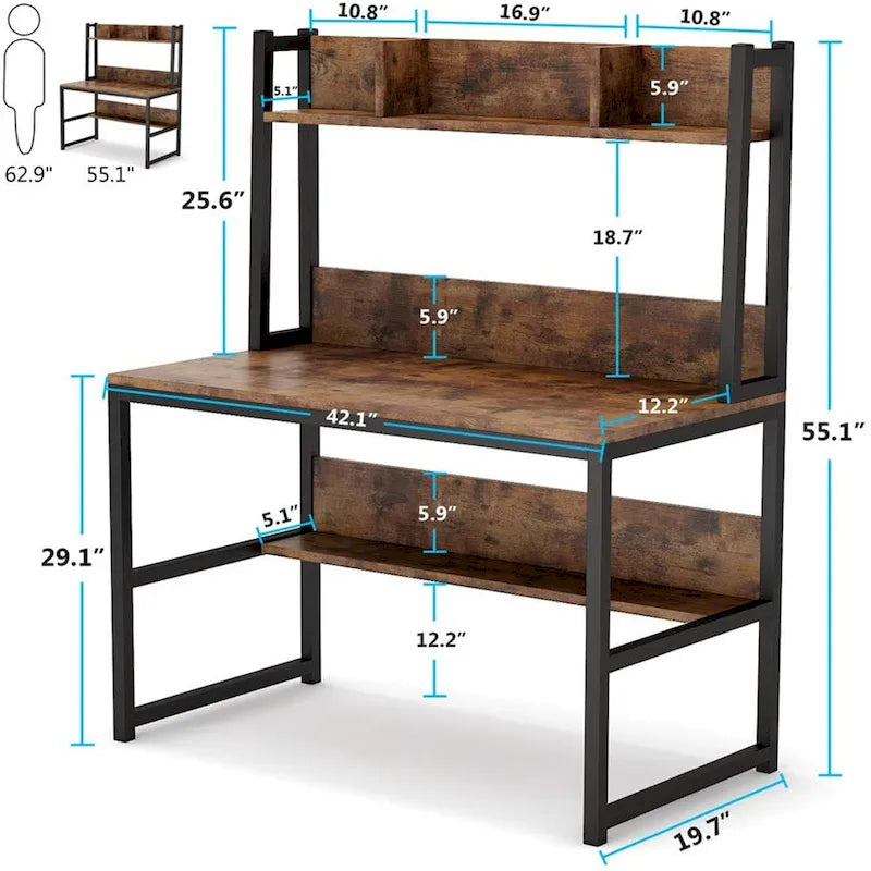 Home Office Computer Desk with Hutch and Shelving for Study 9