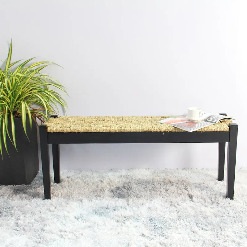 M4H Shambles Solid Wood Indoor Bench with Natural Seagrass 7