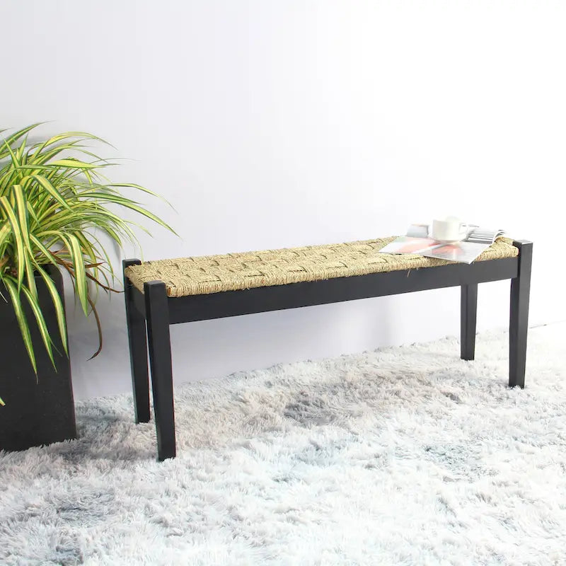 M4H Shambles Solid Wood Indoor Bench with Natural Seagrass 8